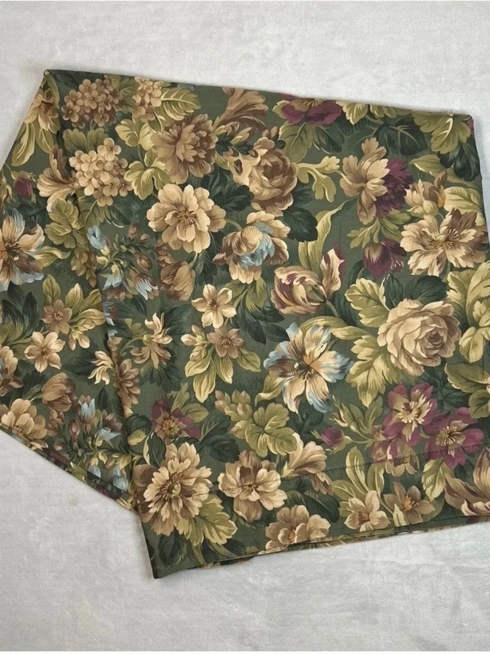 Vtg Lauren Ralph Lauren Edgefield Floral Double Flat Sheet Cotton Green Floral